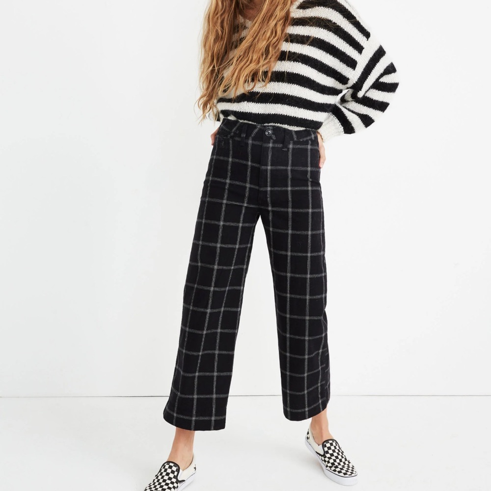 Madewell Black Windowpane Wide-Leg Pants